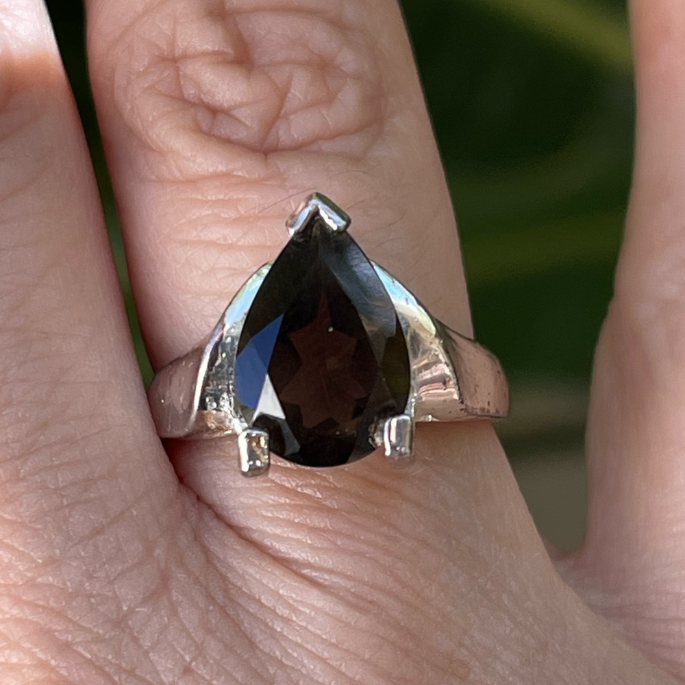 Smokey quartz sterling silver plated size 8 ring - Picture 4 of 12